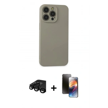 MARSİLYAN™- iPhone 15 Pro Max Kılıf Ahenk Serisi - Siyah 3D Antistatik Mat Seramik Nano Ekran Koruyucu + Raze Metal Kamera Lens - SH