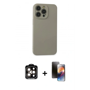 MARSİLYAN™- iPhone 15 Pro Max Kılıf Ahenk Serisi - Siyah 3D Antistatik Mat Seramik Nano Ekran Koruyucu + PVD Metal Kamera Lens - TU