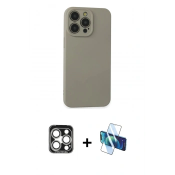 MARSİLYAN™- iPhone 15 Pro Max Kılıf Ahenk Serisi - Siyah 3D Antistatik Seramik Nano Ekran Koruyucu + PVD Metal Kamera Lens - GS
