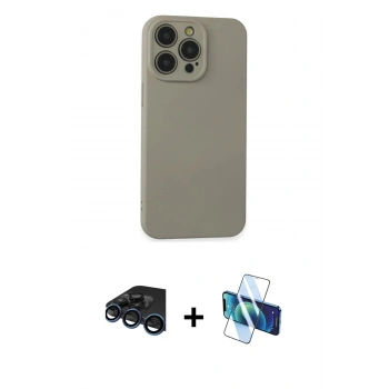 MARSİLYAN™- iPhone 15 Pro Max Kılıf Ahenk Serisi - Siyah 3D Antistatik Seramik Nano Ekran Koruyucu + Raze Metal Kamera Lens - LT