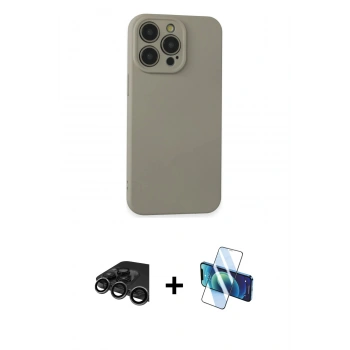 MARSİLYAN™- iPhone 15 Pro Max Kılıf Ahenk Serisi - Siyah 3D Antistatik Seramik Nano Ekran Koruyucu + Raze Metal Kamera Lens - TMGI