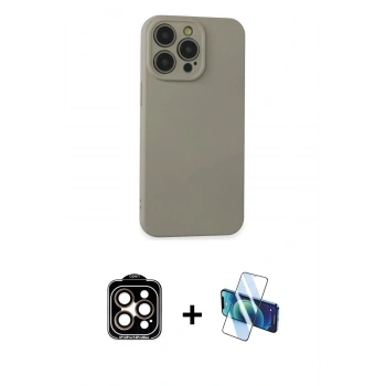 MARSİLYAN™- iPhone 15 Pro Max Kılıf Ahenk Serisi - Siyah 3D Antistatik Seramik Nano Ekran Koruyucu + PVD Metal Kamera Lens - TU