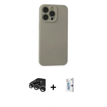 MARSİLYAN™- iPhone 15 Pro Max Kılıf Ahenk Serisi - Siyah Bilvis 0.18mm Plus Cam Ekran Koruyucu + Raze Metal Kamera Lens - GS