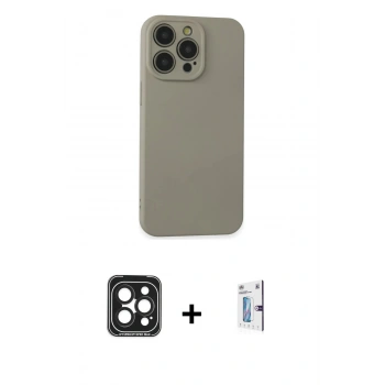 MARSİLYAN™- iPhone 15 Pro Max Kılıf Ahenk Serisi - Siyah Bilvis 0.18mm Plus Cam Ekran Koruyucu + PVD Metal Kamera Lens - SH