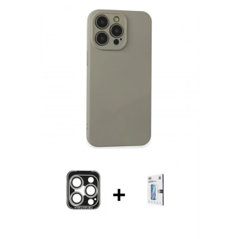 MARSİLYAN™- iPhone 15 Pro Max Kılıf Ahenk Serisi - Siyah Bilvis 0.18mm Plus Cam Ekran Koruyucu + PVD Metal Kamera Lens - GS