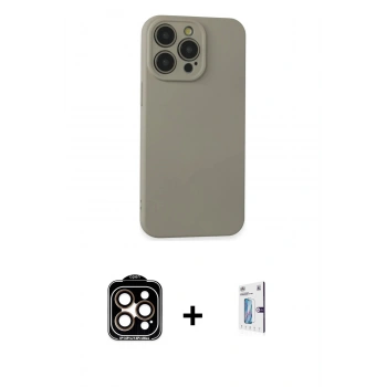 MARSİLYAN™- iPhone 15 Pro Max Kılıf Ahenk Serisi - Siyah Bilvis 0.18mm Plus Cam Ekran Koruyucu + PVD Metal Kamera Lens - TU