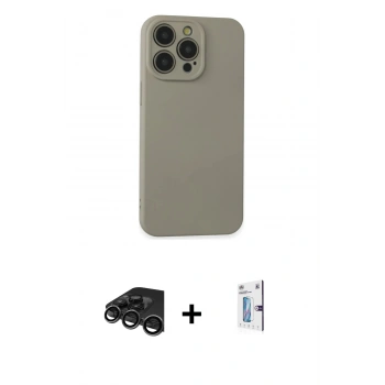 MARSİLYAN™- iPhone 15 Pro Max Kılıf Ahenk Serisi - Siyah Bilvis 0.18mm Plus Cam Ekran Koruyucu + Raze Metal Kamera Lens - TMGI