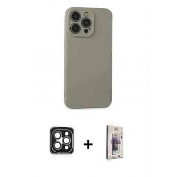 MARSİLYAN™- iPhone 15 Pro Max Kılıf Ahenk Serisi - Siyah Bilvis 3D Cam Ekran Koruyucu + PVD Metal Kamera Lens - GI