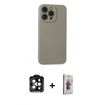 MARSİLYAN™- iPhone 15 Pro Max Kılıf Ahenk Serisi - Siyah Bilvis 3D Cam Ekran Koruyucu + PVD Metal Kamera Lens - TU