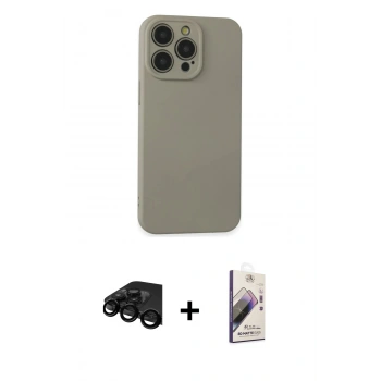 MARSİLYAN™- iPhone 15 Pro Max Kılıf Ahenk Serisi - Siyah Bilvis 3D Mat Cam Ekran Koruyucu + Raze Metal Kamera Lens - SH