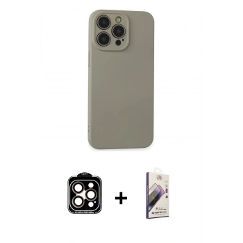 MARSİLYAN™- iPhone 15 Pro Max Kılıf Ahenk Serisi - Siyah Bilvis 3D Mat Cam Ekran Koruyucu + PVD Metal Kamera Lens - TU