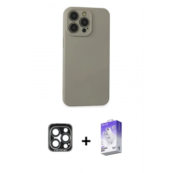 MARSİLYAN™- iPhone 15 Pro Max Kılıf Ahenk Serisi - Siyah Bilvis 5in1 3D Magic Cam Ekran Koruyucu + PVD Metal Kamera Lens - LT