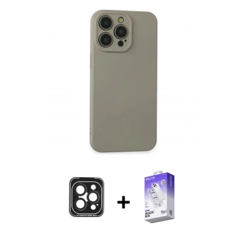 MARSİLYAN™- iPhone 15 Pro Max Kılıf Ahenk Serisi - Siyah Bilvis 5in1 3D Magic Cam Ekran Koruyucu + PVD Metal Kamera Lens - SH