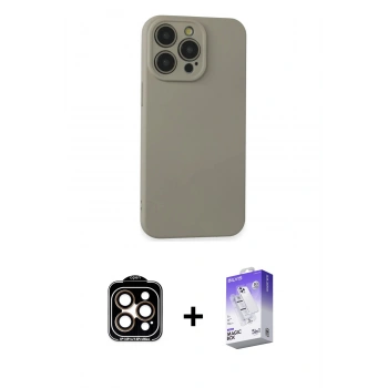 MARSİLYAN™- iPhone 15 Pro Max Kılıf Ahenk Serisi - Siyah Bilvis 5in1 3D Magic Cam Ekran Koruyucu + PVD Metal Kamera Lens - TU