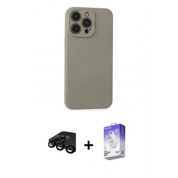 MARSİLYAN™- iPhone 15 Pro Max Kılıf Ahenk Serisi - Siyah Bilvis 5in1 3D Magic Cam Ekran Koruyucu + Raze Metal Kamera Lens - SH