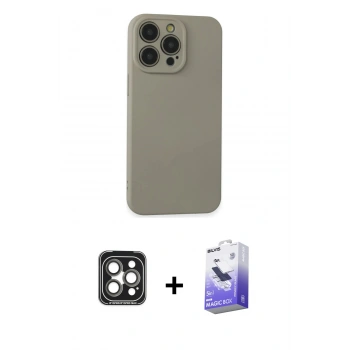 MARSİLYAN™- iPhone 15 Pro Max Kılıf Ahenk Serisi - Siyah Bilvis 5in1 5D Magic Hayalet Cam Ekran Koruyucu + PVD Metal Kamera Lens - GI