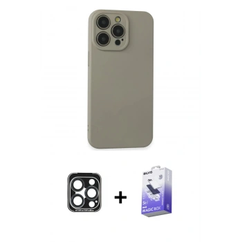 MARSİLYAN™- iPhone 15 Pro Max Kılıf Ahenk Serisi - Siyah Bilvis 5in1 5D Magic Hayalet Cam Ekran Koruyucu + PVD Metal Kamera Lens - LT