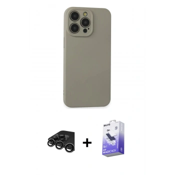 MARSİLYAN™- iPhone 15 Pro Max Kılıf Ahenk Serisi - Siyah Bilvis 5in1 5D Magic Hayalet Cam Ekran Koruyucu + Raze Metal Kamera Lens - TMGI