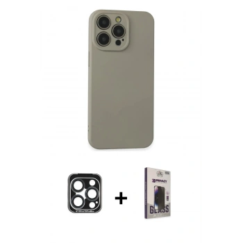 MARSİLYAN™- iPhone 15 Pro Max Kılıf Ahenk Serisi - Siyah Bilvis Hayalet Cam Ekran Koruyucu + PVD Metal Kamera Lens - LT