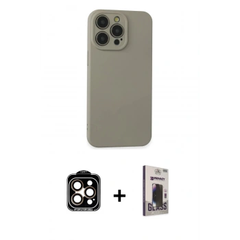 MARSİLYAN™- iPhone 15 Pro Max Kılıf Ahenk Serisi - Siyah Bilvis Hayalet Cam Ekran Koruyucu + PVD Metal Kamera Lens - TU