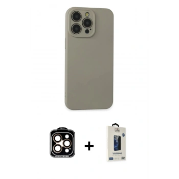 MARSİLYAN™- iPhone 15 Pro Max Kılıf Ahenk Serisi - Siyah Bilvis Hayalet Cam Ekran Koruyucu + PVD Metal Kamera Lens - TU