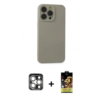MARSİLYAN™- iPhone 15 Pro Max Kılıf Ahenk Serisi - Siyah Buffer Cam Ekran Koruyucu + PVD Metal Kamera Lens - GS