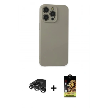 MARSİLYAN™- iPhone 15 Pro Max Kılıf Ahenk Serisi - Siyah Buffer Cam Ekran Koruyucu + Raze Metal Kamera Lens - GS