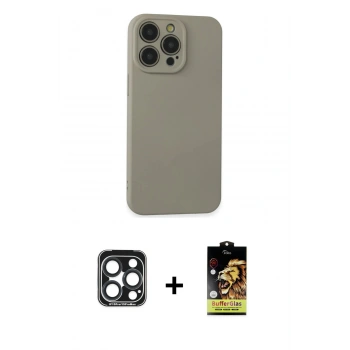 MARSİLYAN™- iPhone 15 Pro Max Kılıf Ahenk Serisi - Siyah Buffer Cam Ekran Koruyucu + PVD Metal Kamera Lens - LT