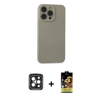 MARSİLYAN™- iPhone 15 Pro Max Kılıf Ahenk Serisi - Siyah Buffer Cam Ekran Koruyucu + PVD Metal Kamera Lens - SH