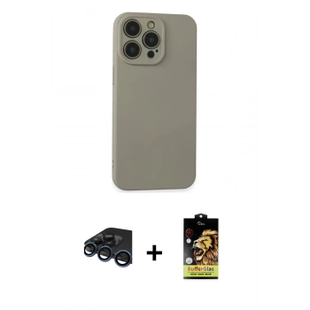 MARSİLYAN™- iPhone 15 Pro Max Kılıf Ahenk Serisi - Siyah Buffer Cam Ekran Koruyucu + Raze Metal Kamera Lens - LT