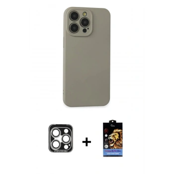 MARSİLYAN™- iPhone 15 Pro Max Kılıf Ahenk Serisi - Siyah Buffer Hayalet Cam Ekran Koruyucu + PVD Metal Kamera Lens - GS