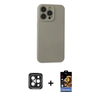 MARSİLYAN™- iPhone 15 Pro Max Kılıf Ahenk Serisi - Siyah Buffer Hayalet Cam Ekran Koruyucu + PVD Metal Kamera Lens - SH