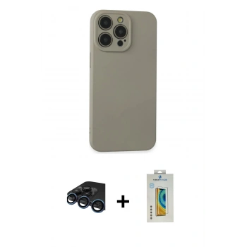 MARSİLYAN™- iPhone 15 Pro Max Kılıf Ahenk Serisi - Siyah Polymer Nano Ekran Koruyucu + Raze Metal Kamera Lens - LT
