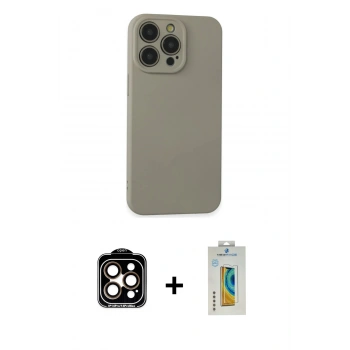 MARSİLYAN™- iPhone 15 Pro Max Kılıf Ahenk Serisi - Siyah Polymer Nano Ekran Koruyucu + PVD Metal Kamera Lens - TU