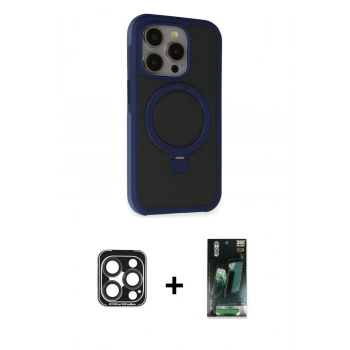 MARSİLYAN™- iPhone 15 Pro Max Kılıf Ahenk Yansıma Özel Seri - Şeffaf 360 Full Body Arka Koruyucu + PVD Metal Kamera Lens - LT