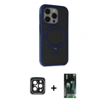 MARSİLYAN™- iPhone 15 Pro Max Kılıf Ahenk Yansıma Özel Seri - Şeffaf 360 Full Body Arka Koruyucu + PVD Metal Kamera Lens - SH