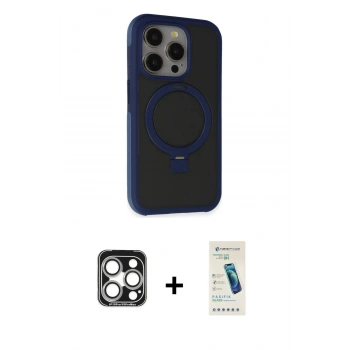 MARSİLYAN™- iPhone 15 Pro Max Kılıf Ahenk Yansıma Özel Seri - Şeffaf Pasifik Cam Ekran Koruyucu + PVD Metal Kamera Lens - GS