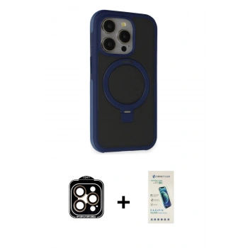 MARSİLYAN™- iPhone 15 Pro Max Kılıf Ahenk Yansıma Özel Seri - Şeffaf Pasifik Cam Ekran Koruyucu + PVD Metal Kamera Lens - TU