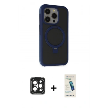 MARSİLYAN™- iPhone 15 Pro Max Kılıf Ahenk Yansıma Özel Seri - Şeffaf Pasifik Cam Ekran Koruyucu + PVD Metal Kamera Lens - SH