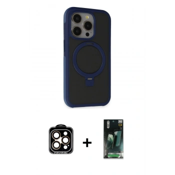 MARSİLYAN™- iPhone 15 Pro Max Kılıf Ahenk Yansıma Özel Seri - Siyah 360 Mat Full Body Arka Koruyucu + PVD Metal Kamera Lens - TU