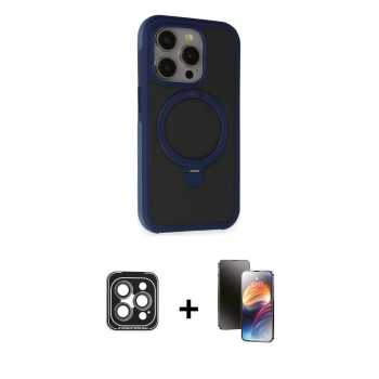 MARSİLYAN™- iPhone 15 Pro Max Kılıf Ahenk Yansıma Özel Seri - Siyah 3D Antistatik Mat Seramik Nano Ekran Koruyucu + PVD Metal Kamera Lens - GI