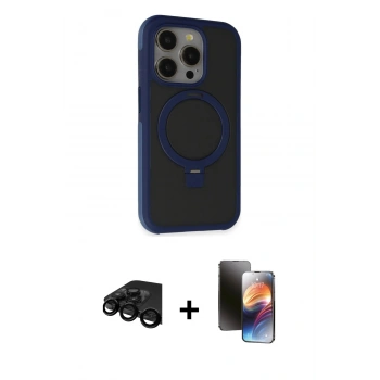 MARSİLYAN™- iPhone 15 Pro Max Kılıf Ahenk Yansıma Özel Seri - Siyah 3D Antistatik Mat Seramik Nano Ekran Koruyucu + Raze Metal Kamera Lens - SH