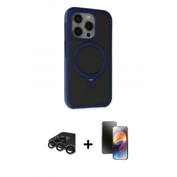 MARSİLYAN™- iPhone 15 Pro Max Kılıf Ahenk Yansıma Özel Seri - Siyah 3D Antistatik Mat Seramik Nano Ekran Koruyucu + Raze Metal Kamera Lens - TMGI