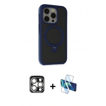 MARSİLYAN™- iPhone 15 Pro Max Kılıf Ahenk Yansıma Özel Seri - Siyah 3D Antistatik Seramik Nano Ekran Koruyucu + PVD Metal Kamera Lens - GS