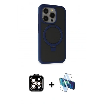 MARSİLYAN™- iPhone 15 Pro Max Kılıf Ahenk Yansıma Özel Seri - Siyah 3D Antistatik Seramik Nano Ekran Koruyucu + PVD Metal Kamera Lens - TU