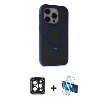 MARSİLYAN™- iPhone 15 Pro Max Kılıf Ahenk Yansıma Özel Seri - Siyah 3D Antistatik Seramik Nano Ekran Koruyucu + PVD Metal Kamera Lens - SH