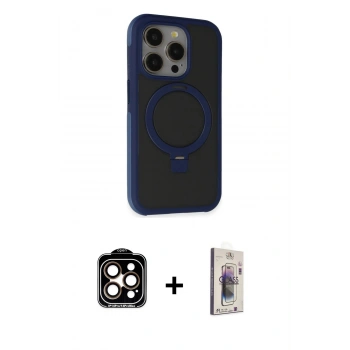 MARSİLYAN™- iPhone 15 Pro Max Kılıf Ahenk Yansıma Özel Seri - Siyah Bilvis 3D Cam Ekran Koruyucu + PVD Metal Kamera Lens - TU