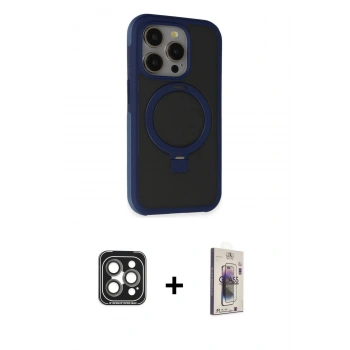 MARSİLYAN™- iPhone 15 Pro Max Kılıf Ahenk Yansıma Özel Seri - Siyah Bilvis 3D Cam Ekran Koruyucu + PVD Metal Kamera Lens - GI