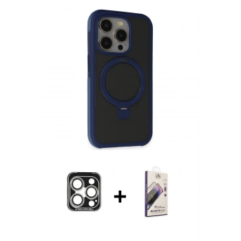 MARSİLYAN™- iPhone 15 Pro Max Kılıf Ahenk Yansıma Özel Seri - Siyah Bilvis 3D Mat Cam Ekran Koruyucu + PVD Metal Kamera Lens - GS