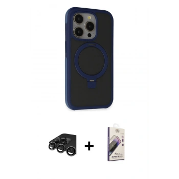 MARSİLYAN™- iPhone 15 Pro Max Kılıf Ahenk Yansıma Özel Seri - Siyah Bilvis 3D Mat Cam Ekran Koruyucu + Raze Metal Kamera Lens - TMGI